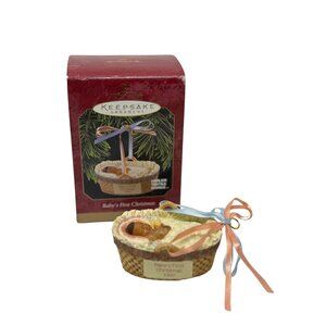 VTG 1997 Hallmark Keepsake Baby’s First Christmas Ornament Harlem Textile Works